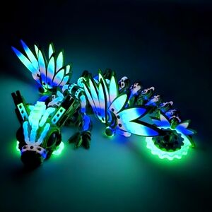 Articulated Steampunk Dragon – Glow-in-the-Dark Rainbow Display Piece